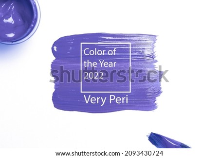 Color of the year 2022 Very Peri background. Lavender new trend color on white background. Texture paint smear 