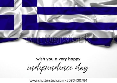 Country Flag_Greece Celebrating Independence Day. Abstract waving flag on gray background
