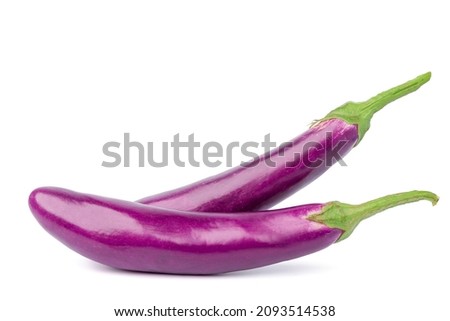 Long Purple eggplants. isolated on white background. Royalty-Free Stock Photo #2093514538