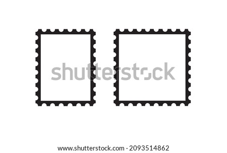 Postal stamp template. Blank postal stamp with perforation holes. Set vector Illustration. Flat icon.