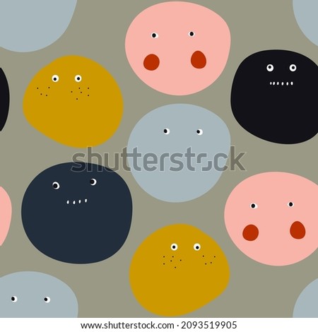 Colorful emotions seamless pattern. Funny colorful faces repeat texture. Ideal for kids fabric and nursery wallpaper. vector illustration characters in hand-drawn naive style.