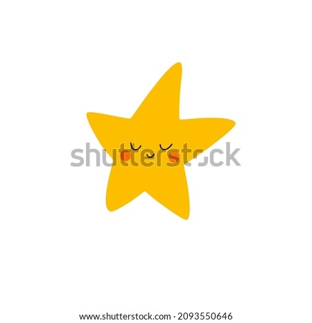 Smiling star vector illustration isolated on white background. Cute happy golden star.