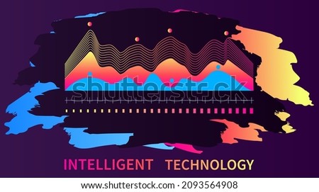 Intelligent technology hud interactive panel. Data screen with charts, diagrams. Futuristic ui infographics on dark background. Diagram lines color chart, graph presentation. Annual financial report