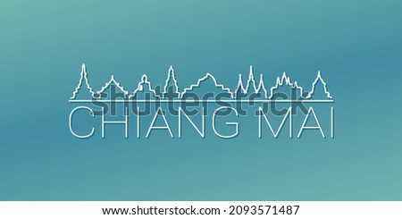 Mueang Chiang Mai District, Chiang Mai, Thailand Skyline Linear Design. Flat City Illustration Minimal Clip Art. Background Gradient Travel Vector Icon.
