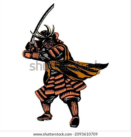 Japanese legendary ancient samurai and sword vector design