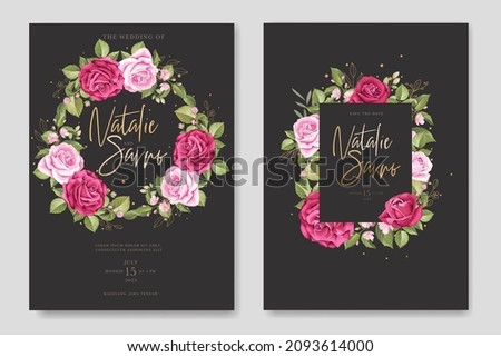 hand drawn floral red roses invitation card set 