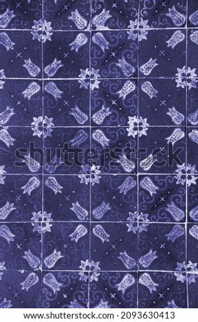 Traditional ornate portuguese decorative tiles azulejos. New 2022 trending PANTONE 17-3938 Very Peri color