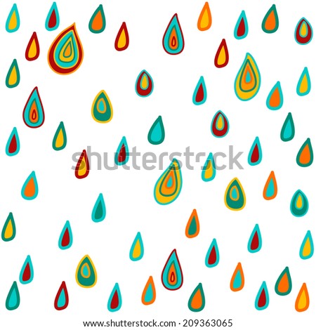 Seamless pattern with hand drawn colorful raindrops, vector illustration