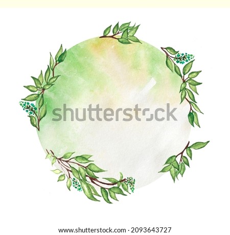 Watercolor eco-style, art of nature. Beautiful wedding invitation template for decorative design. White background. Elegant design. Summer style.