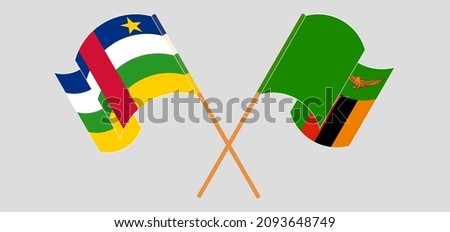 Crossed and waving flags of Central African Republic and Zambia. Vector illustration
