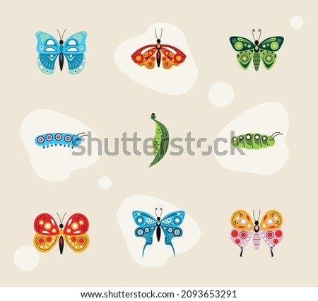 nine butterflies and caterpillars characters