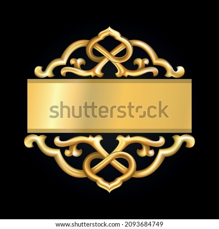 Gold pattern element on a black background. 3d realistic modern template vector illustration. A mockup of a simple gold item.