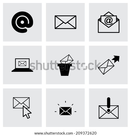 Vector black email icons set on grey background