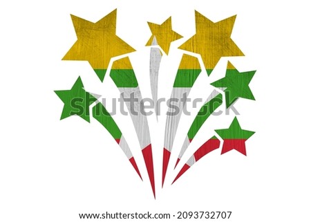 World countries. Fireworks in colors of national flag on white background. Myanmar