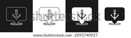 Set Anchor icon isolated on black and white background.  Vector