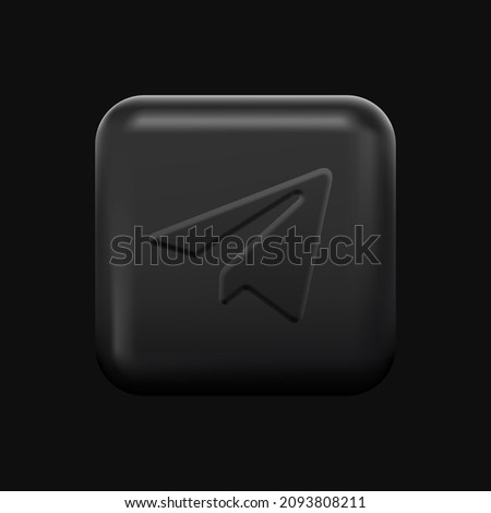 Dark Messaging App Icon. Paper airplane Isolated Black 3D Button. Vector illustration