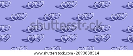 Wooden double heart in a trendy color, very peri. Seamless patterns. Celebrating Valentine's Day copy space.