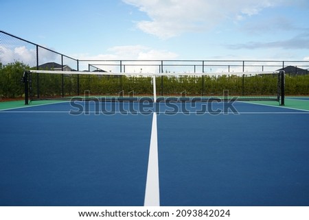 Pickleball court in a tropical setting. Royalty-Free Stock Photo #2093842024