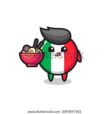 cute italy flag character eating noodles , cute style design for t shirt, sticker, logo element