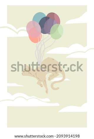 Cat on balloons illustration. Idea for a children's book.