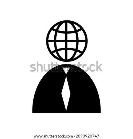 Businessman with globe head. Technology concept. Human brain. Silhouette sign. Vector illustration. Stock image.
