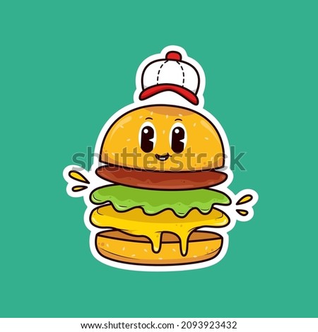 Cute burger cartoon character illustration