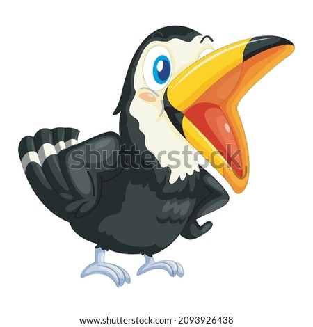 cute blue bird cartoon waving,happy blue bird cartoon flying, cute toucan bird cartoon