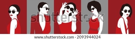 Hand drawn Fashion Women in Sunglasses illustration Vector set