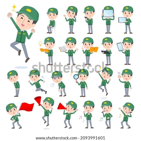 A set of Transportman man with digital equipment such as smartphones.It's vector art so easy to edit.