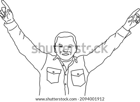 Stock drawing of a happy male with hands up
