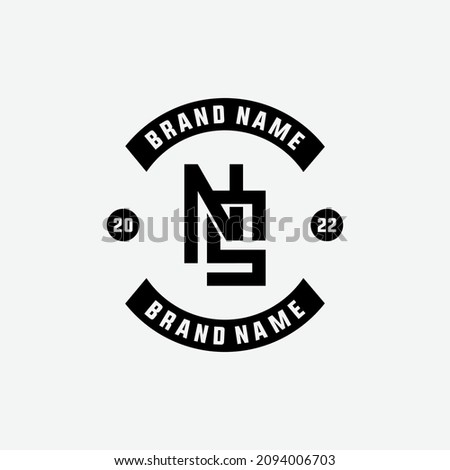 Monogram logo, Initial letters N, S, NS or SN, black and white color on white background