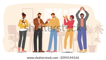 Company Success, Worker Encouraging, Congratulation Best Colleagues Business Concept. Boss Congratulate Joyful Officer, Shaking Hand. Happy Employees Celebrating Victory. Cartoon Vector Illustration Royalty-Free Stock Photo #2094144166