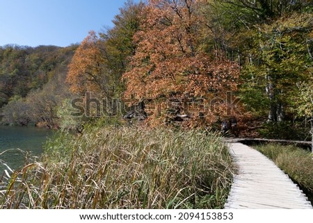 Plitvice Lakes National Park with autumn folige colors