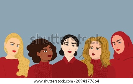 Women community wearing red. National wear red day banner. Vector illustration Royalty-Free Stock Photo #2094177664