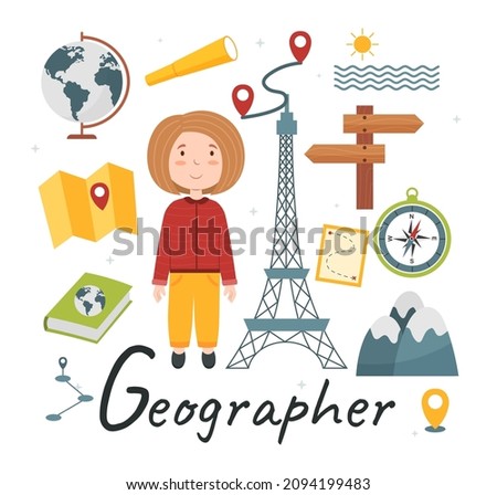 Cute vector alphabet Profession. Letter G - Geographer. Vector illustration