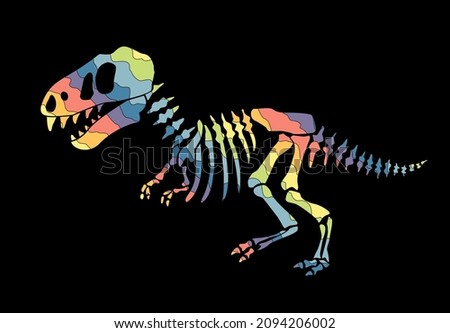 Dinosaur skeleton . Original design with rainbow dinosaur. Print for T-shirts, textiles, wrapping papers, webb. Drawn vector illustration