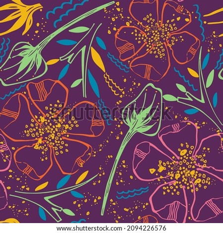 Retro summer love 70's style palette floral pattern. Great for textile, fabric, wrapping use. Royalty-Free Stock Photo #2094226576