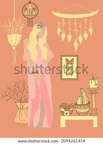vector illustration of a girl in boho style