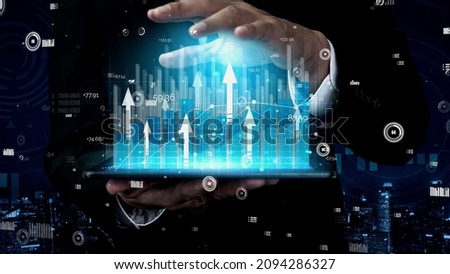 Double Exposure Image of Business and Finance conceptual - Businessman with report chart up forward to financial profit growth of stock market investment.