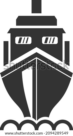 Ship icon, ocean liner black icon isolated on white background. Vector, cartoon illustration.