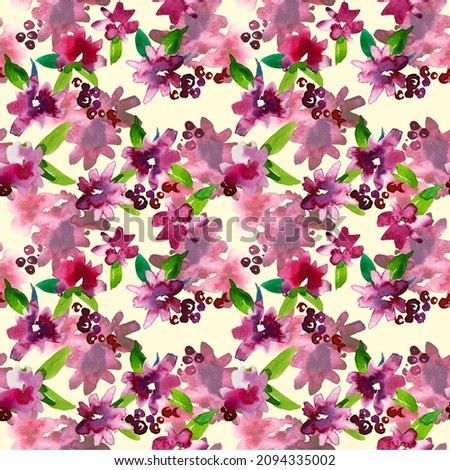 Set of watercolor illustration flowers cherry separations elements and pattern, wreath