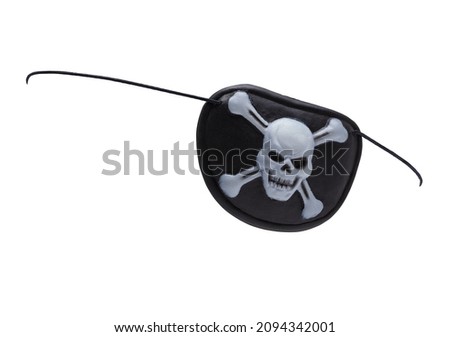 Black Pirate Eye Patch With Skull and Cross Bones Cut Out On White.