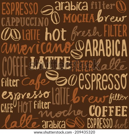 Coffee words seamless background