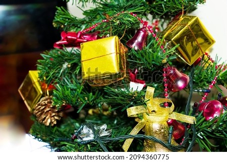 Closeup Image Of Beautiful Decorated Christmas Tree. Selective Focus