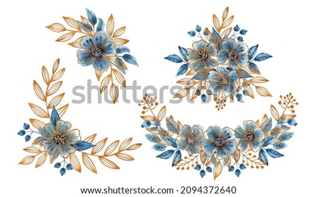 A set of floral arrangements. Mixed media, watercolor and graphics. Design element. 
