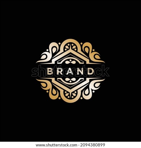 Luxury brand name ornament design template with gold color