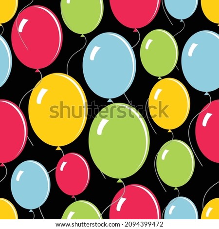 Balloons. Seamless pattern for the celebration, wedding, congratulations and anniversary. Vector image on a black background. 