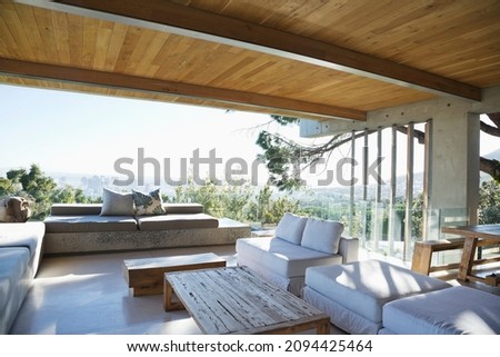 Sofas and tables on modern porch
