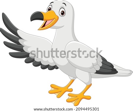 Cartoon funny smiling seagull waving hand