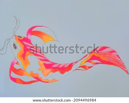 Cute Koi fish watercolor illustration